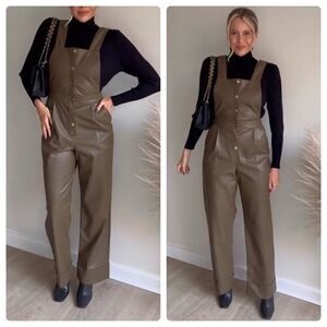 ZARA Faux Leather Jumpsuit Khaki New
